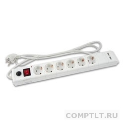 Сетевой фильтр 5м 6 розеток 2 USB, BURO