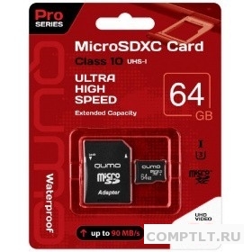 Карта памяти MicroSD 64Gb QUMO U3 90/45 для 4K видео