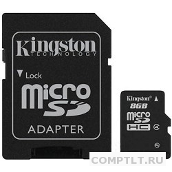 Micro SecureDigital 8Gb Kingston SDC4/8GB MicroSDHC Class 4, SD adapter