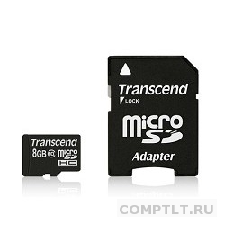 Micro SecureDigital 8Gb Transcend TS8GUSDHC10 MicroSDHC Class 10, SD adapter
