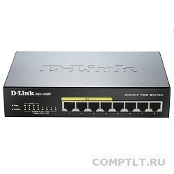 D-Link DGS-1008P/E1A Неуправляемый коммутатор с 8 портами 10/100/1000Base-T 4 порта PoE 802.3af/at, PoE-бюджет 80 Вт