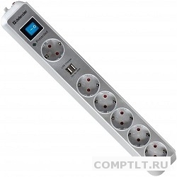 Defender Фильтр DFS-505, 5.0м, 6 евророзеток 2USB 99055