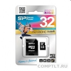 Micro SecureDigital 32Gb Silicon Power SP032GBSTH010V10-SP MicroSDHC Class 10, SD adapter