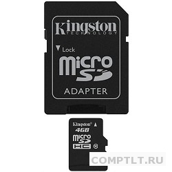 Micro SecureDigital 4Gb Kingston SDC10/4GB MicroSDHC Class 10, SD adapter