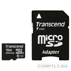 Micro SecureDigital 16Gb Transcend TS16GUSDHC10U1 MicroSDHC Class 10 UHS-I, SD adapter