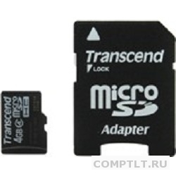 Micro SecureDigital 4Gb Transcend TS4GUSDHC4 MicroSDHC Class 4, SD adapter