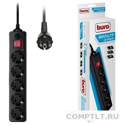 BURO Сетевой фильтр, 5 розеток, 3 метра, 500SH-3-B, черный 992293