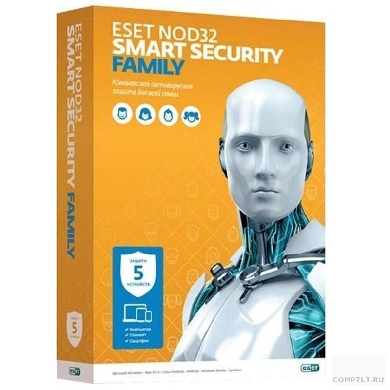 NOD32-ESM-NSBOX-1-5 ESET NOD32 Smart Security Family  универсальная лицензия на 1 год на 5 устройств