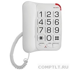 TEXET TX-201 белый  проводной, повторный набор номера, кнопка выключения микрофона, регулятор громкости звонка, белый