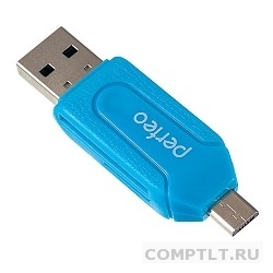 USB 2.0 Perfeo Card Reader SD/MMCMicro SDMSM2  adapter with OTG, PF-VI-O004 Blue