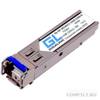 GIGALINK GL-OT-SG14LC1-1310-1550-D Модуль SFP, WDM, 1Гбит/c, одно волокно SM, LC, Tx1310/Rx1550 нм, 14 дБ, DDM до 20 км