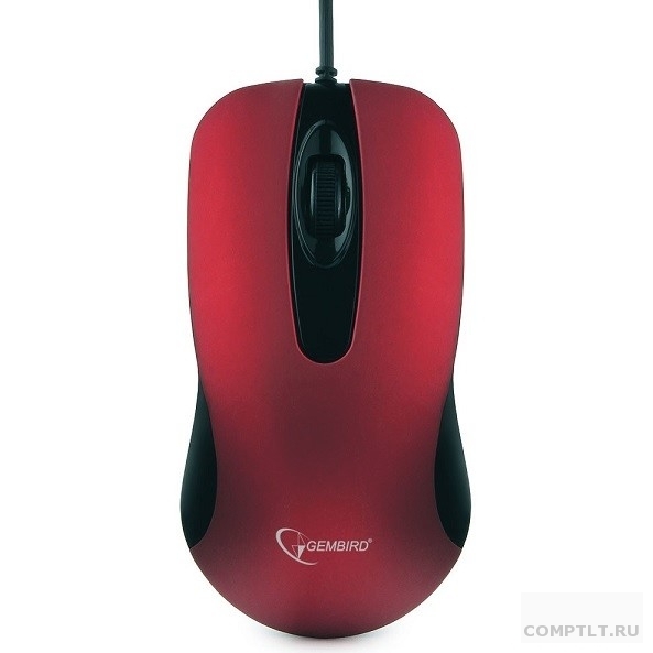 Gembird MOP-400-R красный USB Мышь, бесшумный клик, 2 кнопкиколесо кнопка, 1000 DPI, soft-touch, кабель 1.45м, блистер