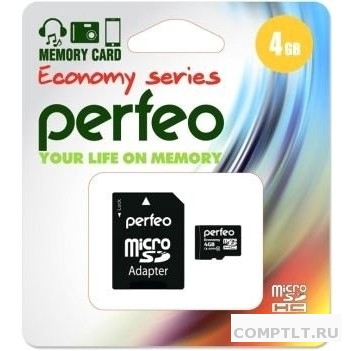 Micro SecureDigital 4Gb Perfeo PF4GMCSH10AES MicroSDHC Class 10, SD adapter