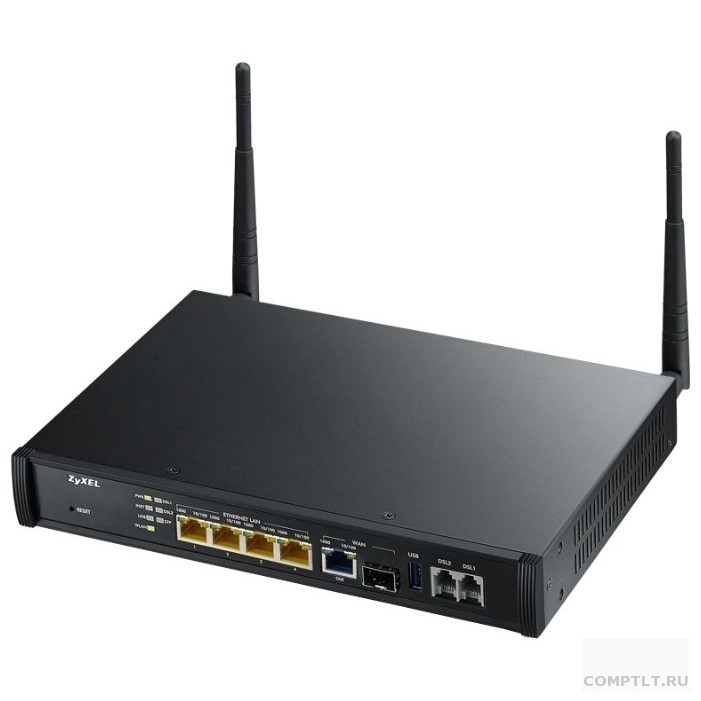 ZYXEL SBG3500-N000-EU01V1F Беспроводной маршрутизатор Zyxel SBG3500-N, 1xWAN GE/SFP, 2xRJ11 ADSL2/VDSL2 Annex A, 4xLAN GE, 802.11n 2,4 ГГц до 300 Мбит/сек, 2 съемные антенны, 2xUSB2.0, VPN