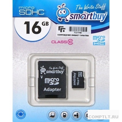 Micro SecureDigital 16Gb Smart buy SB16GBSDCL10-01 Micro SDHC Class 10, SD adapter