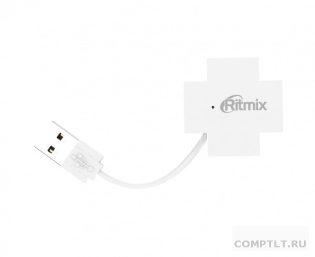 Ritmix Разветвитель USB USB хаб, на 4 порта USB, High speed USB 2.0, Plug-n-Play, питание от USB, 5В, скорость до 480 Мбит/с, компактный корпус , белый CR-2404