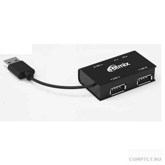 Ritmix Разветвитель USB USB хабкартридер SD/microSD, на 3 порта USB, High speed USB 2.0, Plug-n-Play, питание от USB, 5В, скорость до 480 Мбит/с, компактный корпус CR-2322