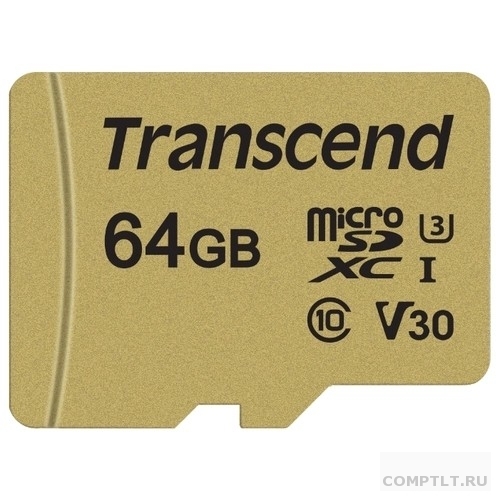 Micro SecureDigital 64Gb Transcend Class 10 TS64GUSD500S MicroSDXC Class 10 UHS-I U3, SD adapter