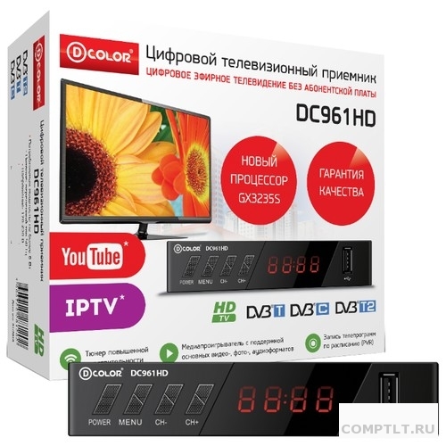 Ресивер DVB-T2 D-Color DC961HD GX3235S, DCB-C, DVB-T2 Пластик, RCA, HDMI, USB, WI Fi Опция