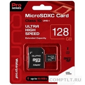 Micro SecureDigital 128Gb QUMO QM128GMICSDXC10U3 MicroSDXC Class 10 UHS-I, SD adapter