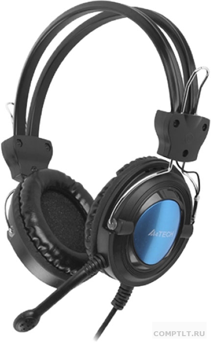 A4Tech HS-19-3, голубой/черный Гарнитура стерео, мониторного типа, динамик 40мм 20-20000Гц 32 Ом 102дБ, микрофон фикс 50дБ, амбешуры съемные, кабель 2m 3.5 jack 3pin
