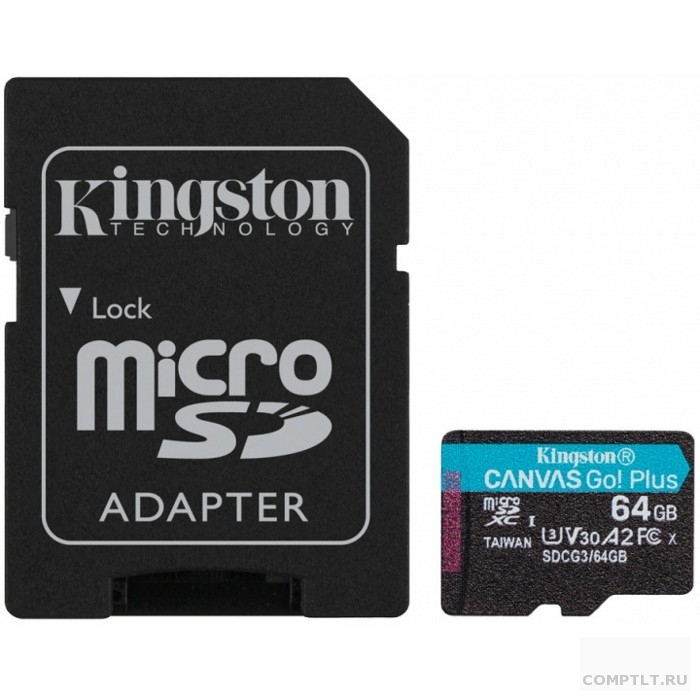 Micro SecureDigital 64Gb Kingston Canvas Go Plus UHS-I U3 A2  ADP 170/70 MB/s SDCG3/64GB