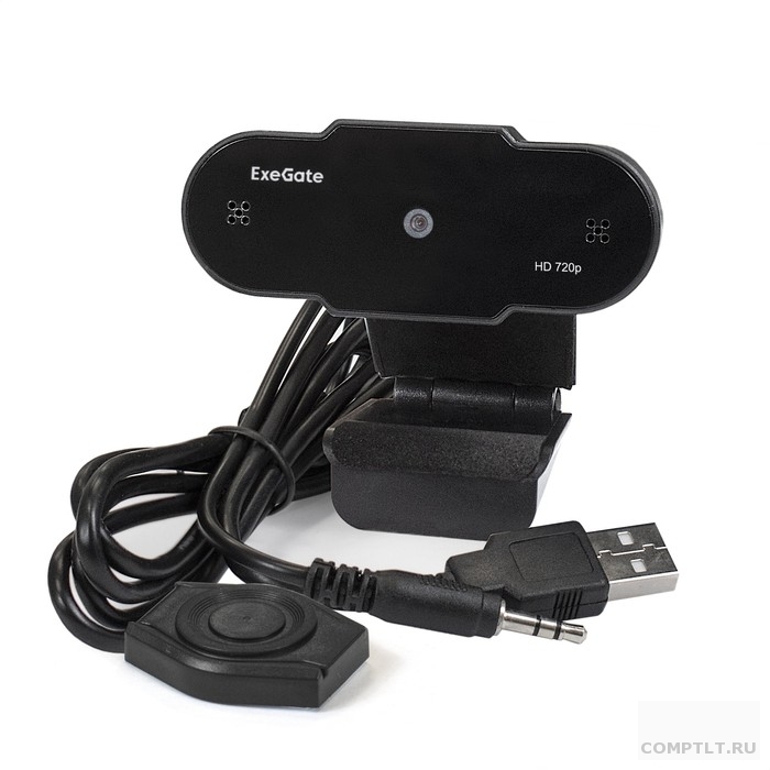 Exegate EX287385RUS Веб-камера ExeGate BlackView C525 HD матрица 1/3"1,3 Мп,1280х720,720P,30fps,4-линзовый объектив,USB35mm Jack,фиксированный фокус, микрофон с шумоподавлением, универсальное к