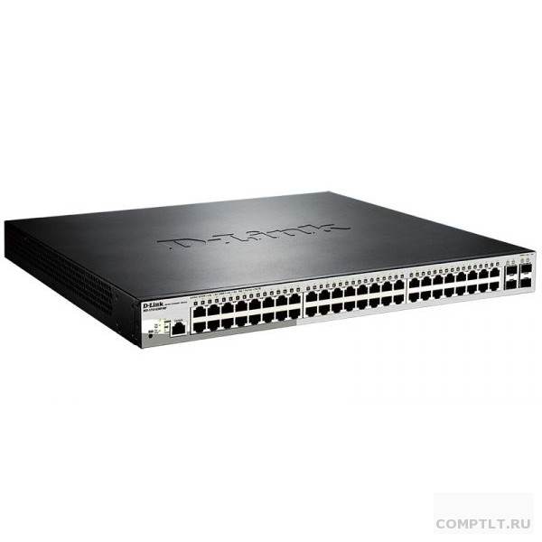 D-Link DGS-1210-52MP/ME/B2A PROJ Управляемый L2 коммутатор с 48 портами 10/100/1000Base-T и 4 портами 1000Base-X SFP порты 1-8 PoE 802.3af/at, порты 9-48 PoE 802.3af, PoE-бюджет 370 Вт