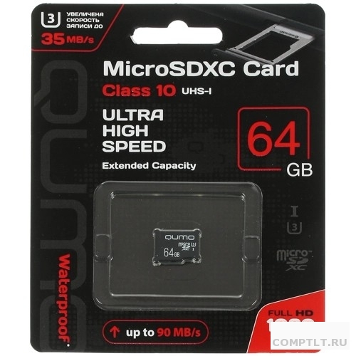 Micro SecureDigital 64Gb QUMO QM64GMICSDXC10U3NA MicroSDXC Class 10 UHS-I