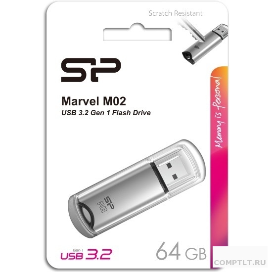 Флеш накопитель 64Gb Silicon Power Marvel M02, USB 3.0, Серебро SP064GBUF3M02V1S